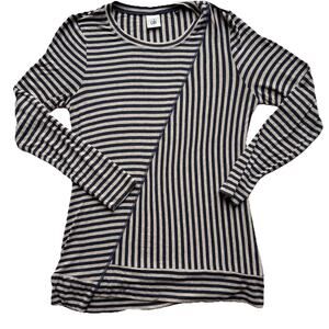 CABI #3228 Earnest Top Size M Striped Knit Tunic Tee Long Sleeves Navy Oatmeal